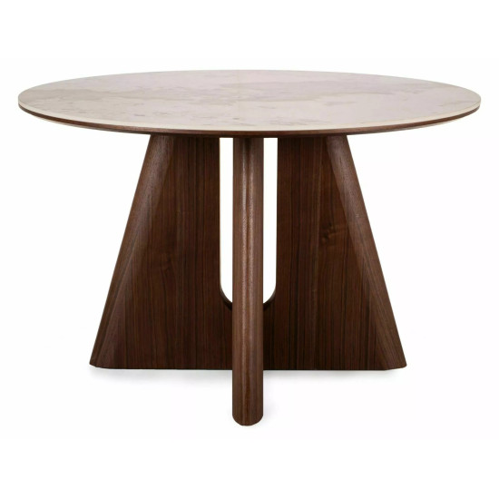 Стол обеденный кухонный Alzano Ceramic ø120 см МДФ + керамика Белый / Орех каркас 2