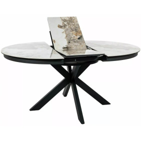 Стол обеденный кухонный складной Porto Ceramic (120–160)×120 см Керамика Белый / Черный каркас
