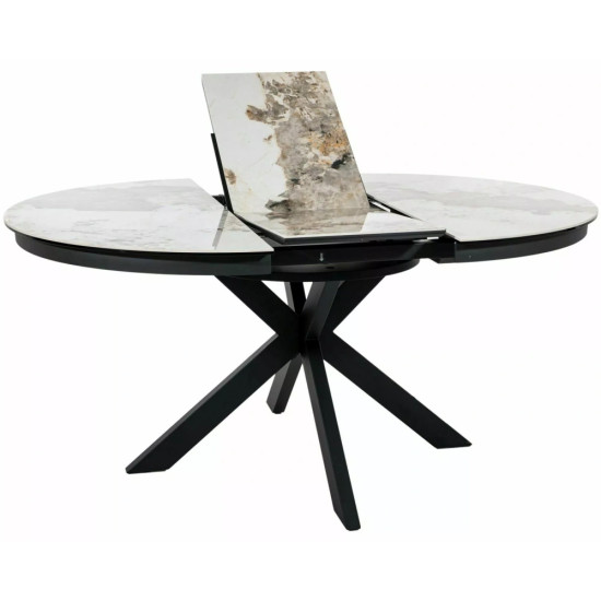 Стол обеденный кухонный складной Porto Ceramic (120–160)×120 см Керамика Белый / Черный каркас 1