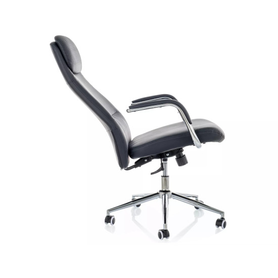 Кресло офисное компьютерное поворотное Q-05 Черная экокожа / Хром каркас 5