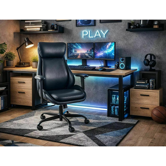 Кресло офисное компьютерное поворотное Q-092 Темно-синяя экокожа / Черный каркас 6