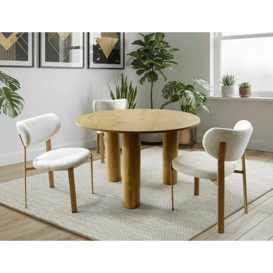 Стул кухонный обеденный мягкий Rin D Светло-бежевая ткань / Дуб каркас 5