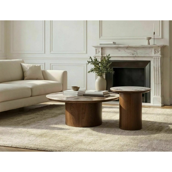 Стол журнальный кофейный Rondo ø80 см Белый / Орех 5