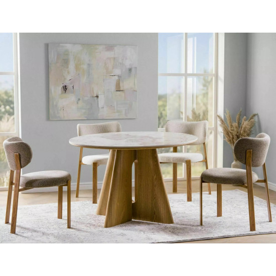 Стіл обідній кухонний Alzano Ceramic ø120 см МДФ + кераміка Білий / Дуб каркас 4