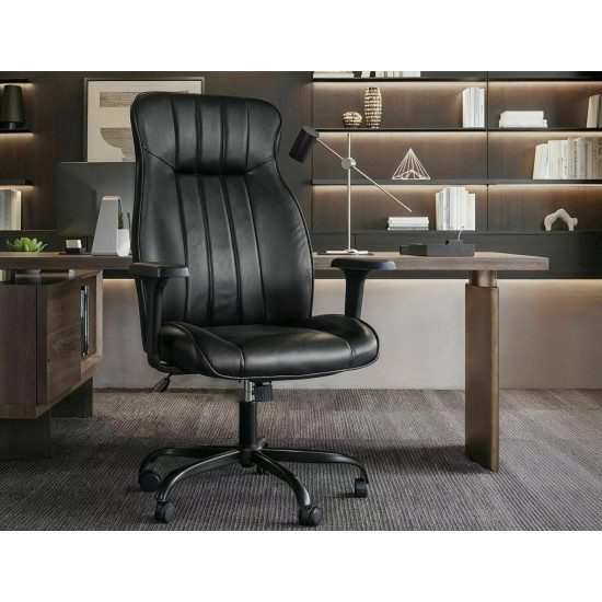 Кресло офисное компьютерное поворотное Q-093 Черная экокожа / Черный каркас 7