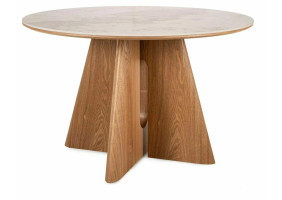 Стіл обідній кухонний Alzano Ceramic ø120 см МДФ + кераміка Білий / Дуб каркас