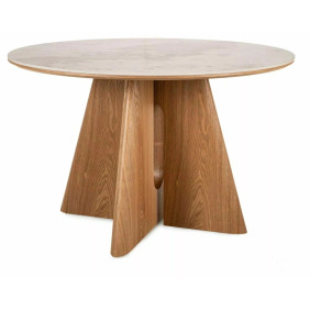 Стіл обідній кухонний Alzano Ceramic ø120 см МДФ + кераміка Білий / Дуб каркас