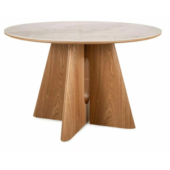 Стіл обідній кухонний Alzano Ceramic ø120 см МДФ + кераміка Білий / Дуб каркас 1