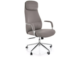 Кресло офисное компьютерное поворотное Q-05 Серая экокожа / Хром каркас