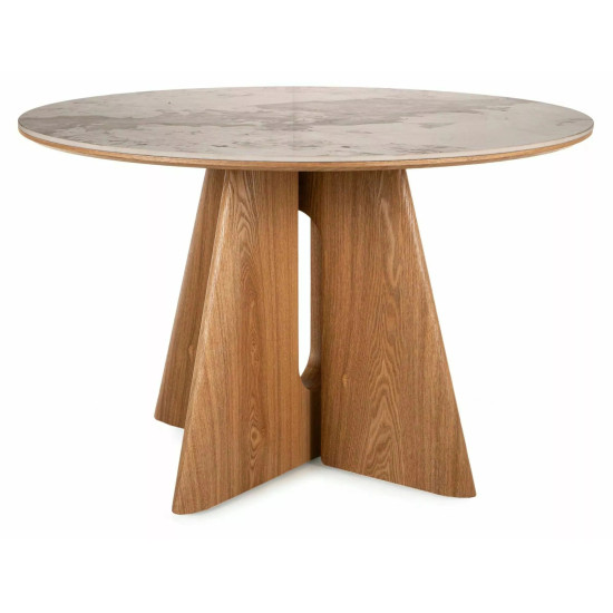 Стіл обідній кухонний Alzano Ceramic ø120 см МДФ + кераміка Білий / Дуб каркас 2