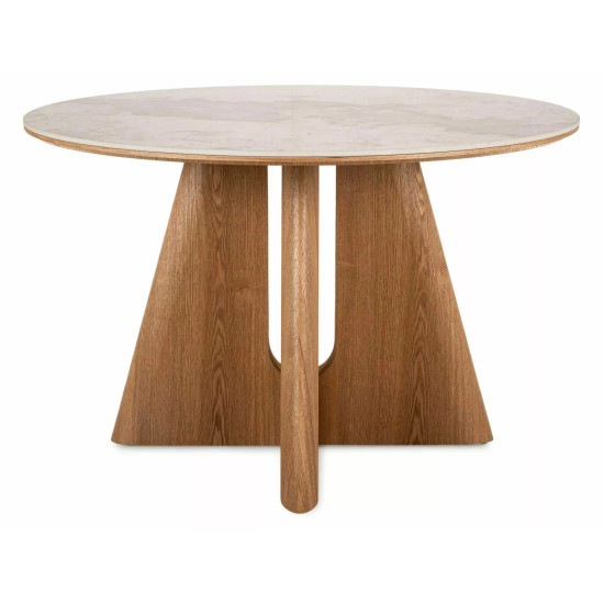 Стіл обідній кухонний Alzano Ceramic ø120 см МДФ + кераміка Білий / Дуб каркас 3