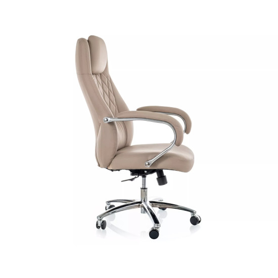 Кресло офисное компьютерное поворотное Q-07 Бежевая экокожа / Хром каркас 8