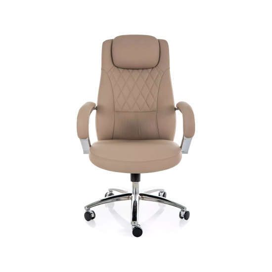 Кресло офисное компьютерное поворотное Q-07 Бежевая экокожа / Хром каркас 3