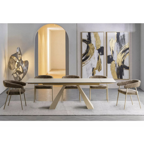 Стол обеденный раскладной кухонный Salvadore Ceramic (160–240)×90 см Керамика Беж / Кашемир каркас 5