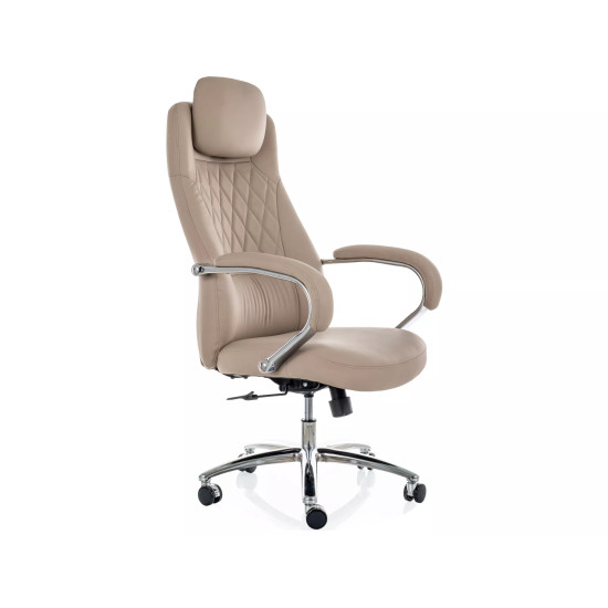 Кресло офисное компьютерное поворотное Q-07 Бежевая экокожа / Хром каркас 4