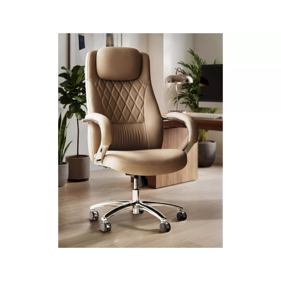 Кресло офисное компьютерное поворотное Q-07 Бежевая экокожа / Хром каркас 9