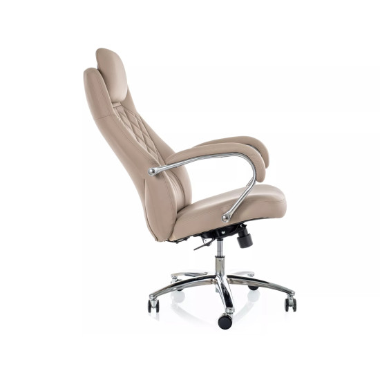 Кресло офисное компьютерное поворотное Q-07 Бежевая экокожа / Хром каркас 7