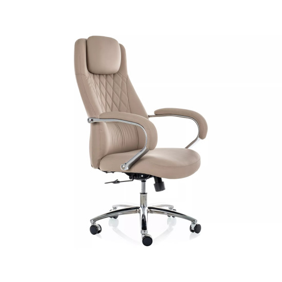 Кресло офисное компьютерное поворотное Q-07 Бежевая экокожа / Хром каркас 5