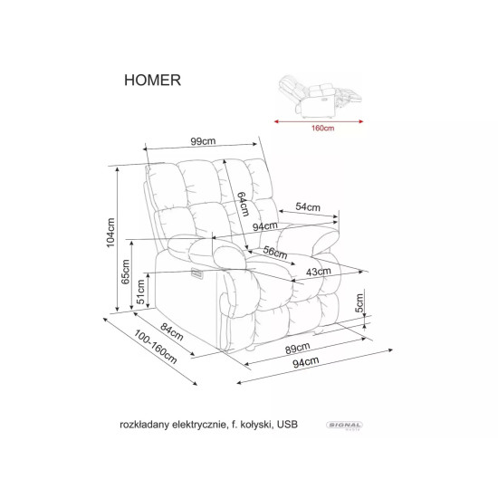 Кресло реклайнер электрическое Homer Raven Серая ткань / Черный каркас 7