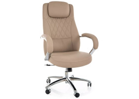 Кресло офисное компьютерное поворотное Q-07 Бежевая экокожа / Хром каркас