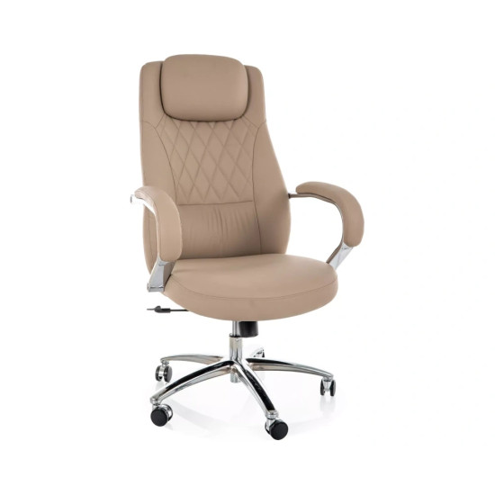 Кресло офисное компьютерное поворотное Q-07 Бежевая экокожа / Хром каркас 1