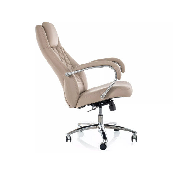 Кресло офисное компьютерное поворотное Q-07 Бежевая экокожа / Хром каркас 6