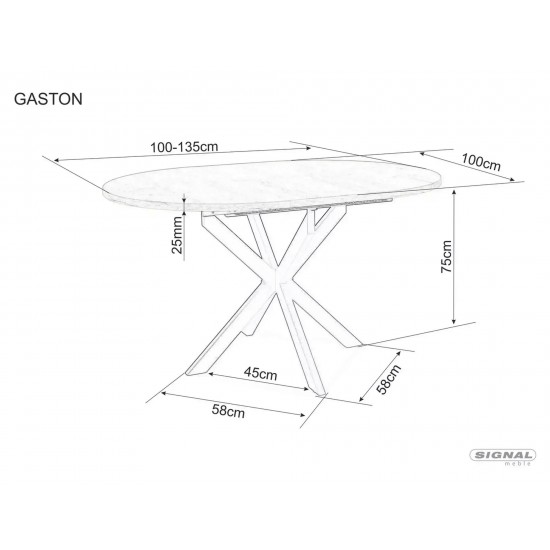 Стол обеденный раскладной GASTON CERAMIC 100(135)*100 серый / черный GASTONSZC100 3