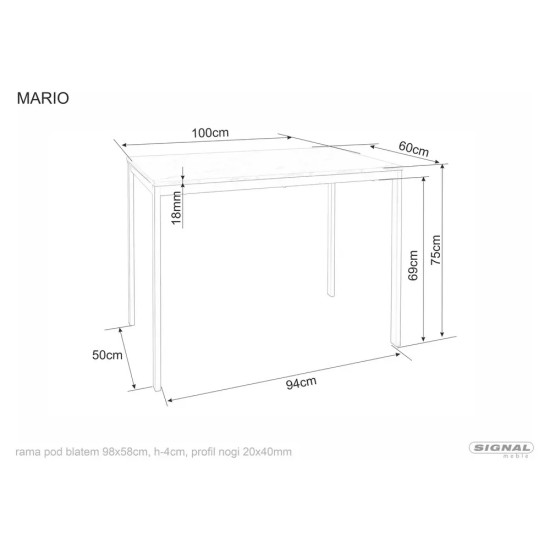 Стол обеденный MARIO 100*60 белый эф.мрамора / черный MARIOBMAC100 4