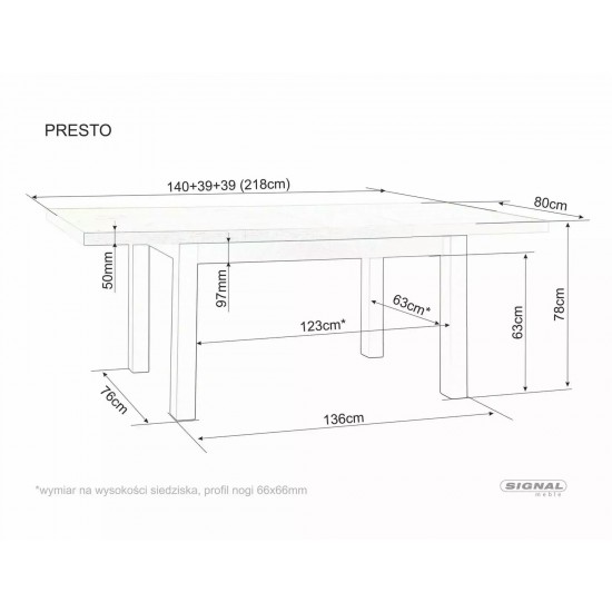 Стол обеденный раскладной PRESTO 140(218)*80 кашемир / дуб кремона торро PRESTOKADCT140 2