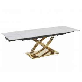 Стол обеденный раскладной HERMES II 160(240)*90 белый эф.мрамора / золото HERMESIIBZL160