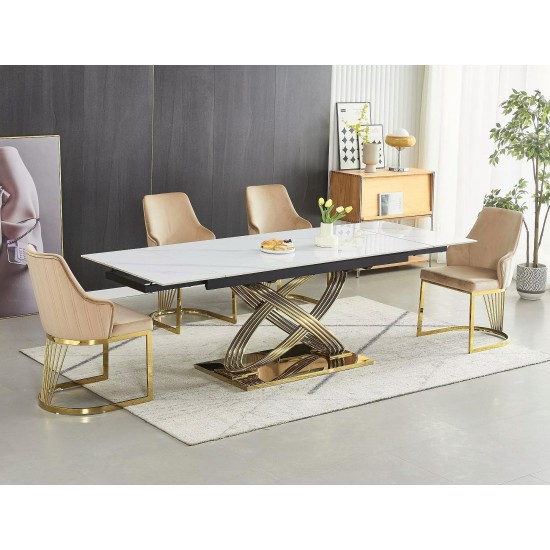 Стол обеденный раскладной HERMES II 160(240)*90 белый эф.мрамора / золото HERMESIIBZL160 2