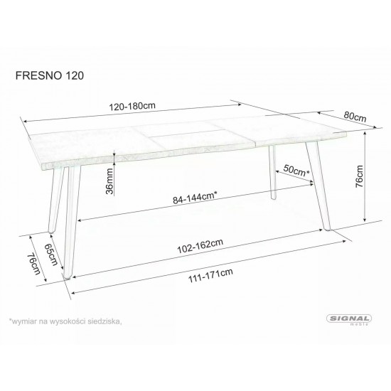 Стіл обідній розкладний FRESNO 120(180)X80 дуб / чорний каркас FRESNODC1201 4