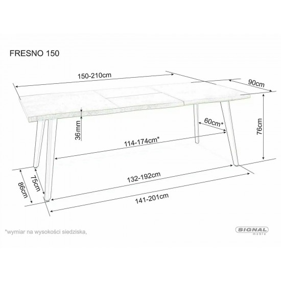 Стіл обідній розкладний FRESNO дуб / чорний каркас 150(210)X90 FRESNODC1501 3