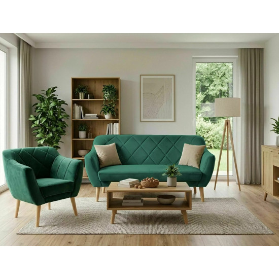 Диван KARO 2 VELVET зеленая/бук BL.78 KARO2V78BU 2
