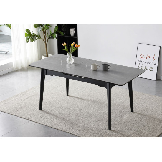 Стол обеденный раскладной BERLIN CERAMIC 140(180)*80 серый мат керамика/черный каркас 2