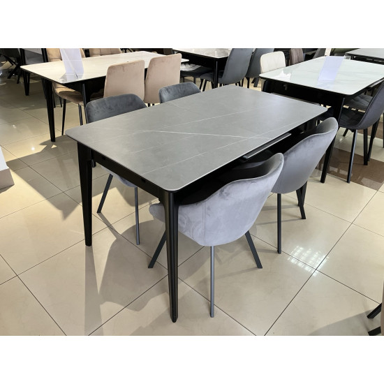 Стол обеденный раскладной BERLIN CERAMIC 140(180)*80 серый мат керамика/черный каркас 6