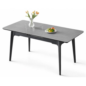 Стол обеденный раскладной BERLIN CERAMIC 140(180)*80 серый мат керамика/черный каркас