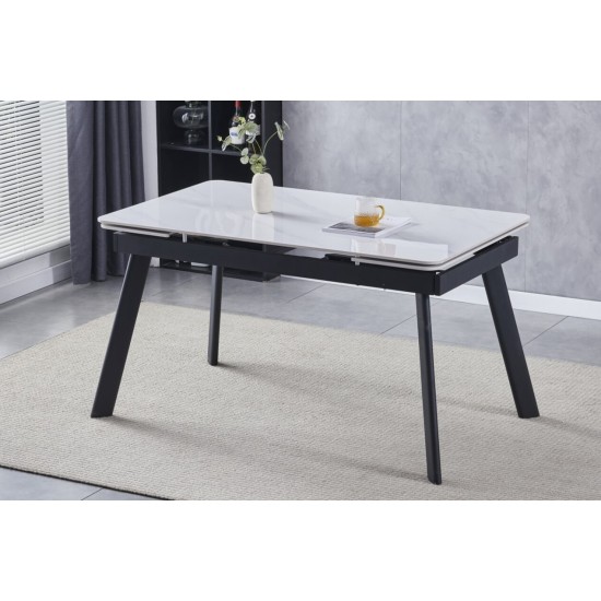 Стіл обідній розкладний OSLO CERAMIC 120(180)*80 білий глянець/чорний каркас 1
