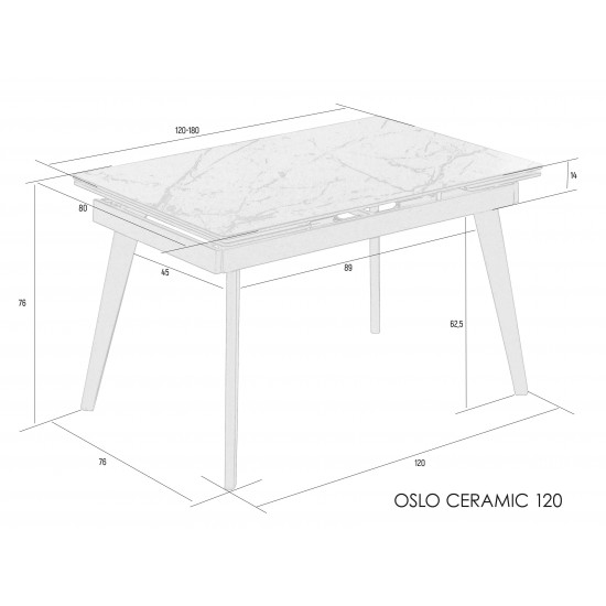 Стіл обідній розкладний OSLO CERAMIC 120(180)*80 чорний глянець/чорний каркас 6