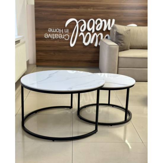 Журнальный столик FLORIDA A белый глянец эф.мрамора/черный (к-кт) 4