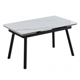 Стол обеденный раскладной MADRID CERAMIC 120(180)*85 белый глянец / черный каркас