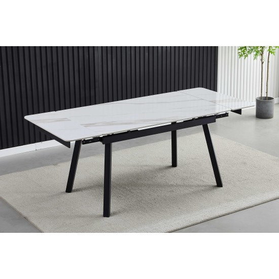 Стіл обідній розкладний MADRID CERAMIC 140(200)*85 білий глянець / чорний каркас 3