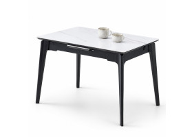 Стол обеденный раскладной BERLIN CERAMIC 111(140)*75 белый глянец / черный каркас