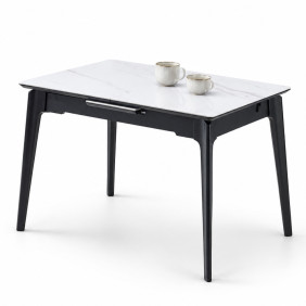Стол обеденный раскладной BERLIN CERAMIC 111(140)*75 белый глянец / черный каркас
