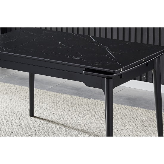 Стіл обідній розкладний BONN CERAMIC 130(180)*80 чорний мат/чорний каркас 6