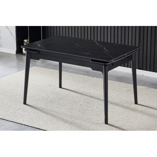 Стіл обідній розкладний BONN CERAMIC 130(180)*80 чорний мат/чорний каркас 4