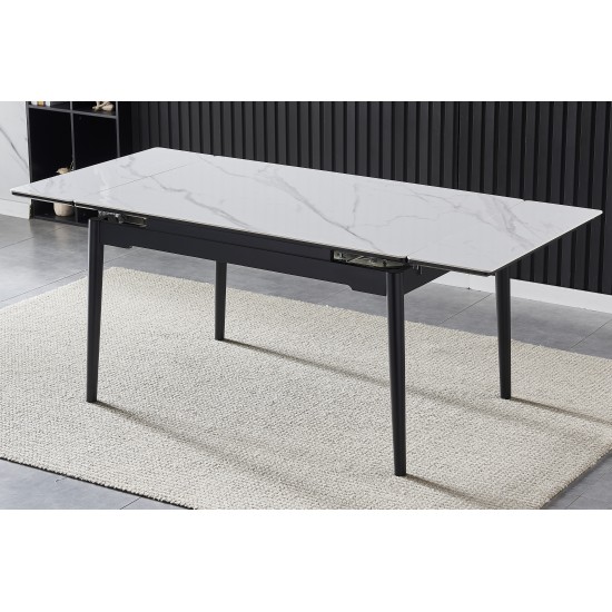 Стол обеденный раскладной BONN II CERAMIC 140(200)*90 белый глянец/черный каркас 5