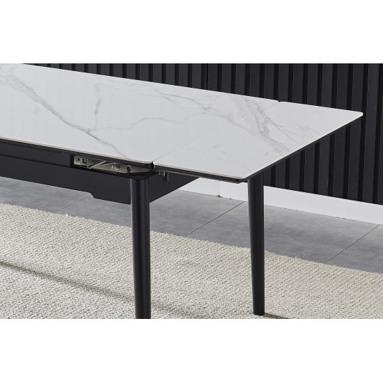 Стол обеденный раскладной BONN II CERAMIC 140(200)*90 белый глянец/черный каркас 6