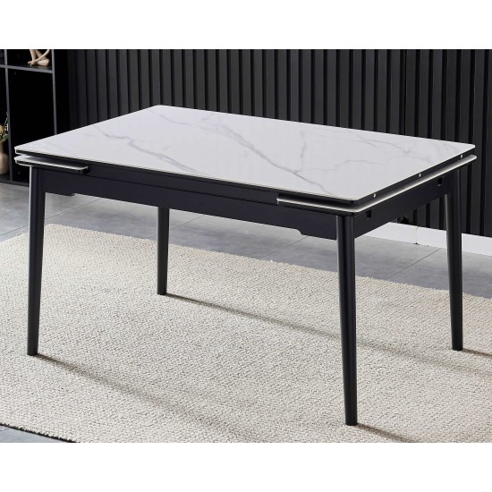 Стол обеденный раскладной BONN II CERAMIC 140(200)*90 белый глянец/черный каркас 3