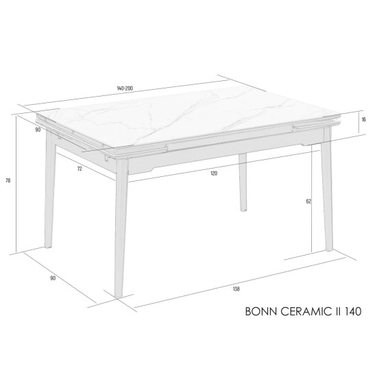 Стол обеденный раскладной BONN II CERAMIC 140(200)*90 серый глянец/черный каркас 8